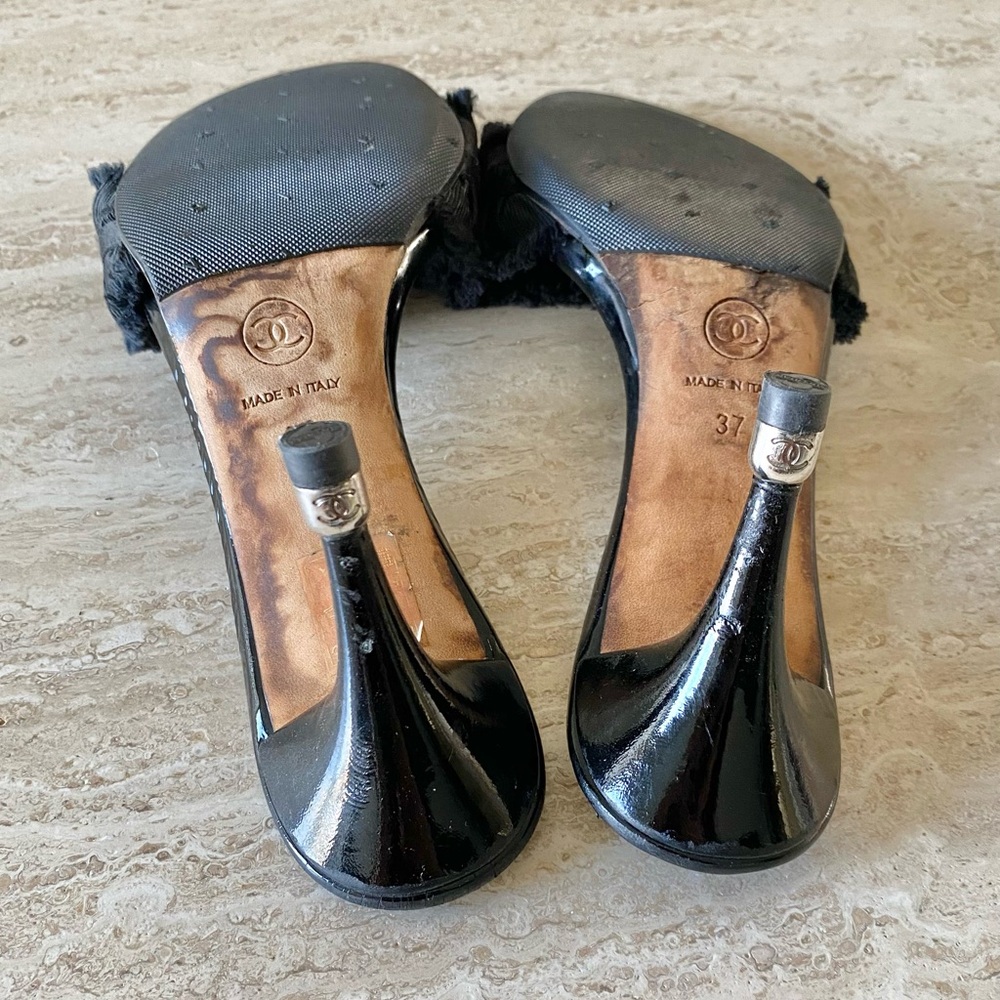 Vintage Chanel Ruffle CC Bow Mule Sandal Heels - Picture 7 of 7